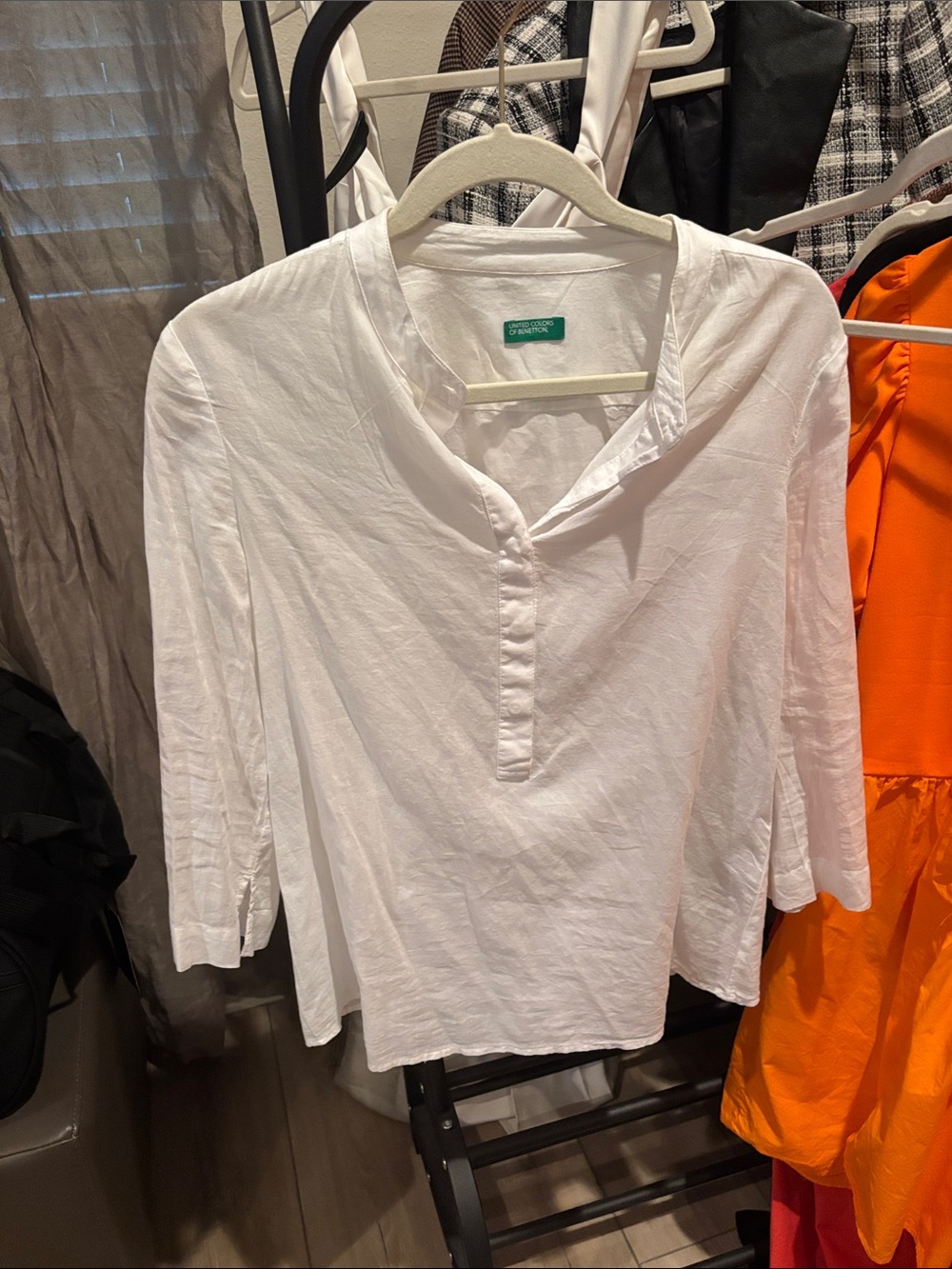 United Colors Of Benetton White V-Neck Linen-Blend Tunic